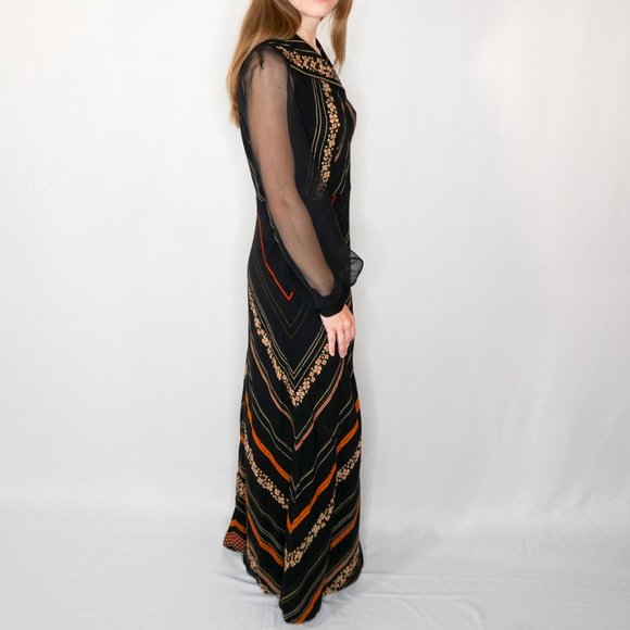VINTAGE Floral & Striped Sheer Sleeve Maxi Dress - Picture 3 of 7